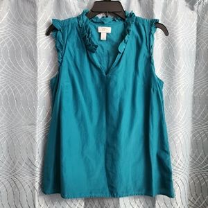 ‼️3/$25‼️ Teal Sleeveless V neck Blouse, ruffle collar, Medium